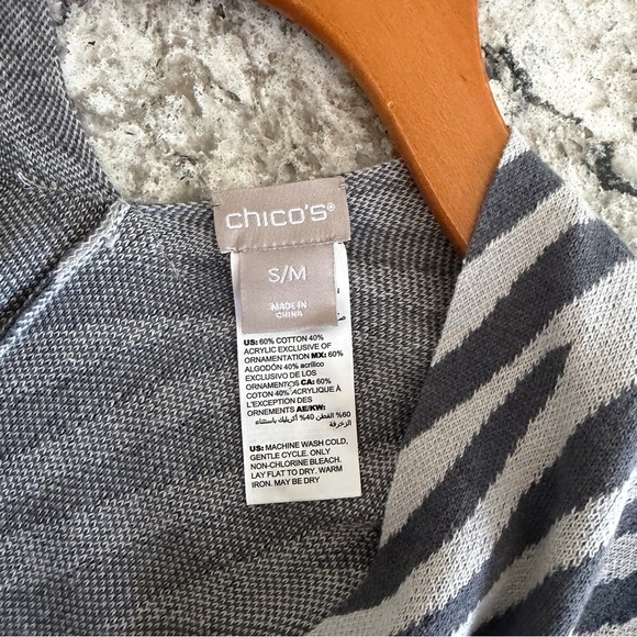 Chico's Women's Ruana Wrap Poncho Zebra Stripe Gray Embroidered Open Front S/M - Picture 8 of 9